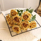10/1 Heads Golden Silver Rose Artificial Flower DIY Wedding Floral Arrangement Material Silk Bridal Bouquet Photo Prop Home Deco