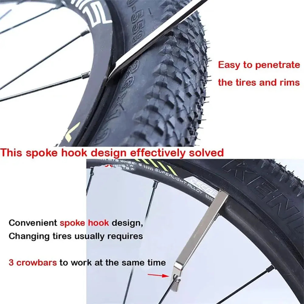 3PCS Bicycle Tire Lever Tube Remover Tool Stainless Steel MTB Road Cycling Wheel Repair Tools Bike Tire Opener Crow Bar