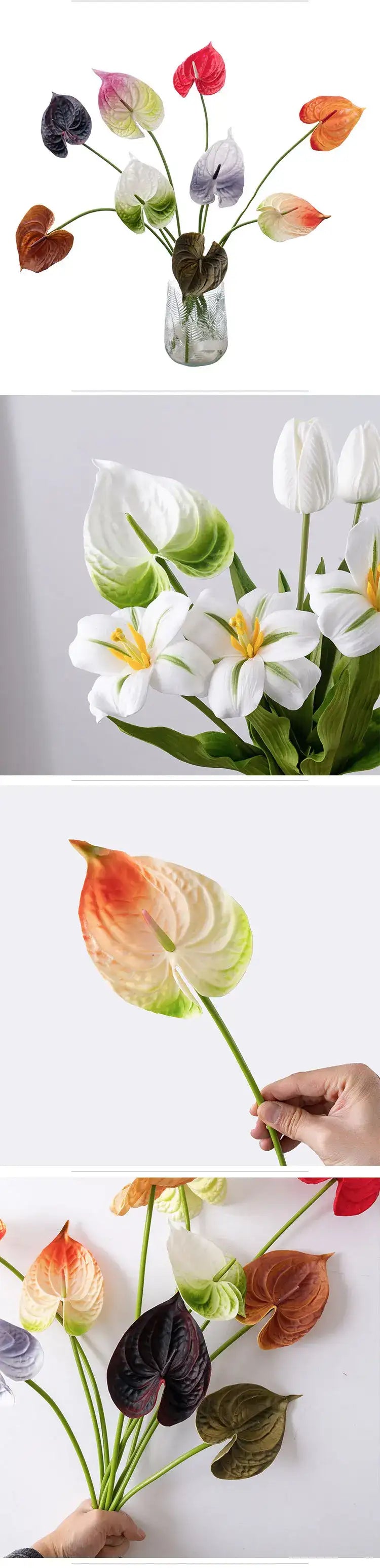 10Pc/lot PU Artificial Flowers Anthurium Bridal Bouquet Wedding Decoration Fake Palm Flowers Home Party Table Floral Arrangement