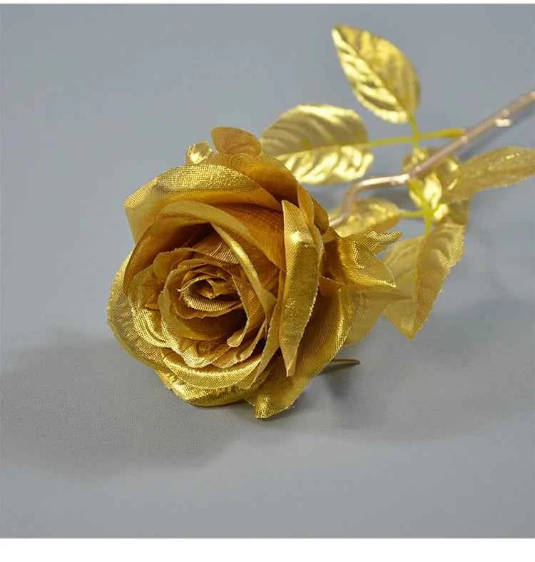 10/1 Heads Golden Silver Rose Artificial Flower DIY Wedding Floral Arrangement Material Silk Bridal Bouquet Photo Prop Home Deco