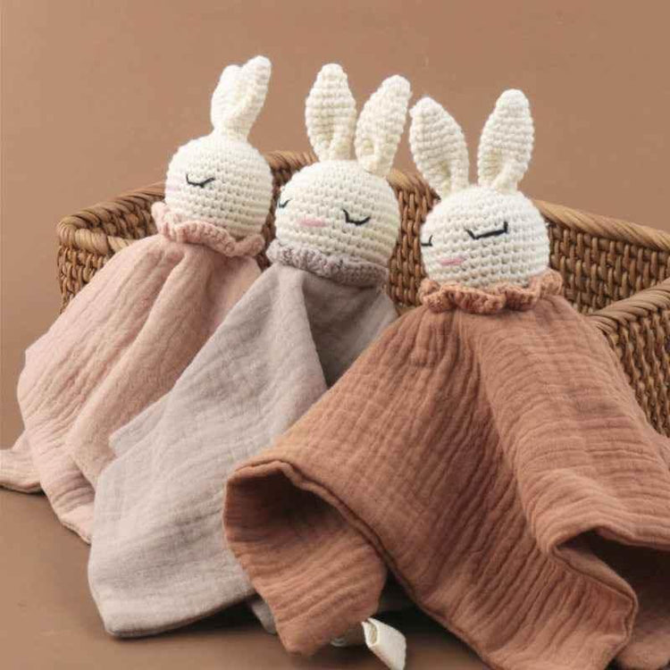 Infant Baby Appease Comforting Towel Crochet Rabbit Burp Cloth Sleep Soothing Doll Toy Pacify Soother Bib for Toddlers A2UB - GiFTiFY