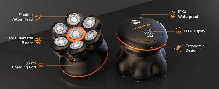 MAXGROOM 7D Head Shaver for Bald Men IXP6 Waterproof USB Rechargeable Electric Hair Trimmer Beard Floating Blade Magnetic Razor - GiFTiFY