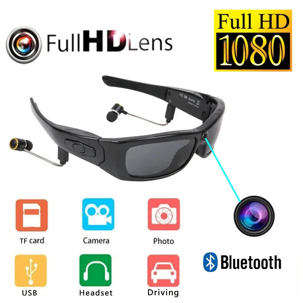 Black Camcorder Glasses Camera with Headphones