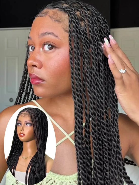 Senegalese Synthetic Braided Wig Full Lace Wigs Knotless Box Braids For Black Women 36 Inches Twists Braids Wigs With Baby Hair - GiFTiFY