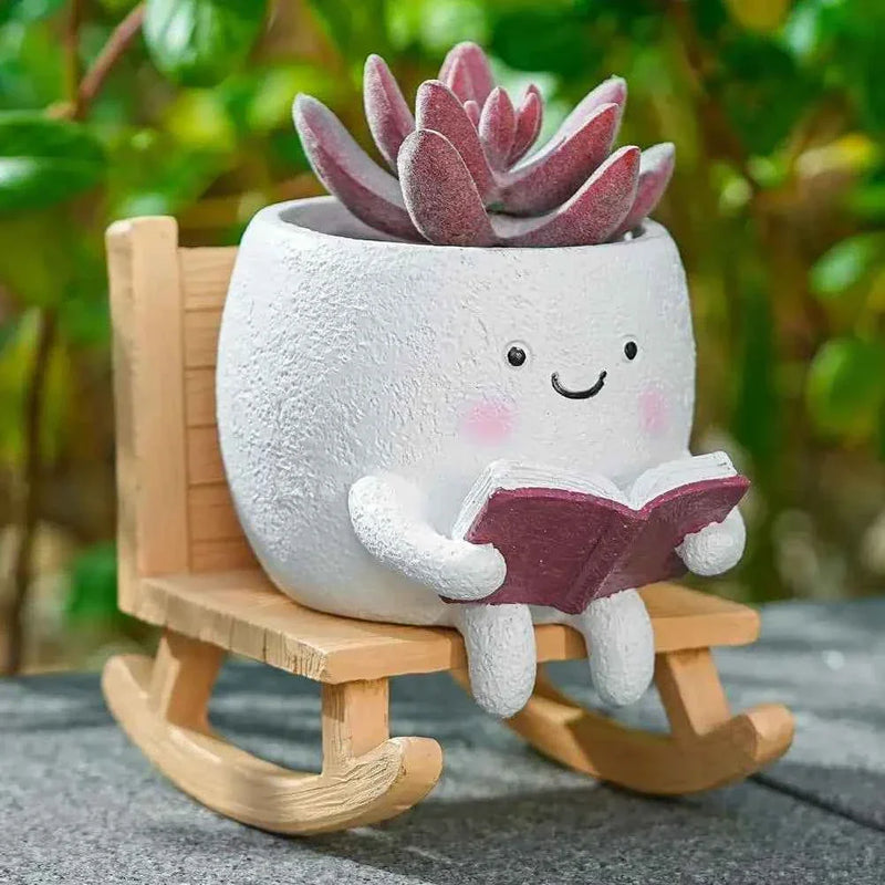 Funny Flower Pot Teacher Appreciation Gift Cute Chair Flower Pot Smile Face Planter Set for Indoor Outdoor Plants by DSERS