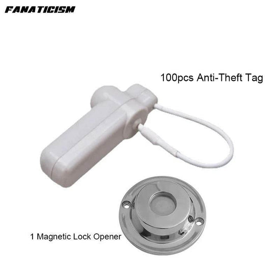 100pcs Security Tag with steel wire lanyard for Clothing Reusable AM 58KHz MHz EAS Hard Tag For Store With Magnet Lock Opener - GiFTiFY