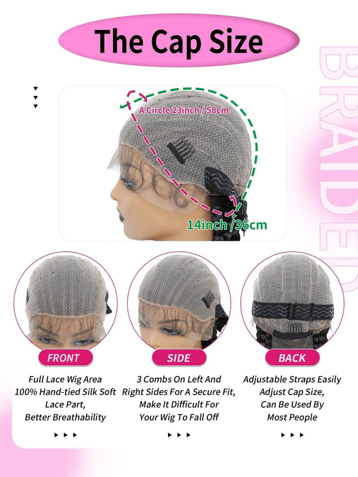 6 Stitches Synthetic Full Lace Cornrow Braided Wig Knotless Box Braids Wig For Black Women 36'' Handmade Jumbo Braiding Hair Wig - GiFTiFY