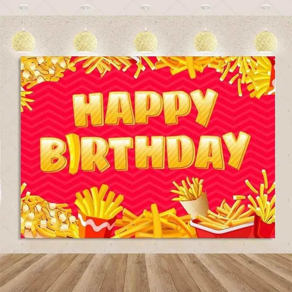 Quick Food Theme Birthday Party Decoration Hamburger French Fries Pizza Background Banner Photography Backdrop Supplies Kid Gift - GiFTiFY