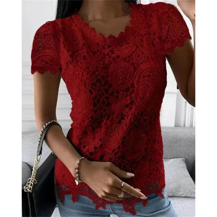 Stylish Summer Lace V Neck Blouse for Women - GiFTiFY