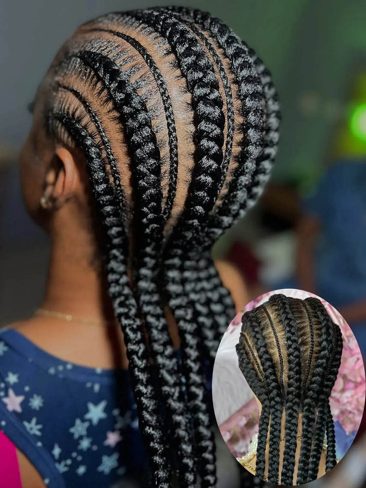 6 Stitches Synthetic Full Lace Cornrow Braided Wig Knotless Box Braids Wig For Black Women 36'' Handmade Jumbo Braiding Hair Wig - GiFTiFY