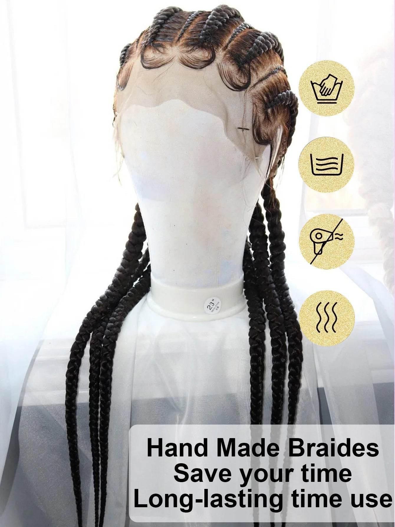 6 Stitches Synthetic Full Lace Cornrow Braided Wig Knotless Box Braids Wig For Black Women 36&