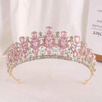 Baroque Green Pink Opal Wedding Headband Crystal Bridal Crown Tiara Hair Jewelry Accessories