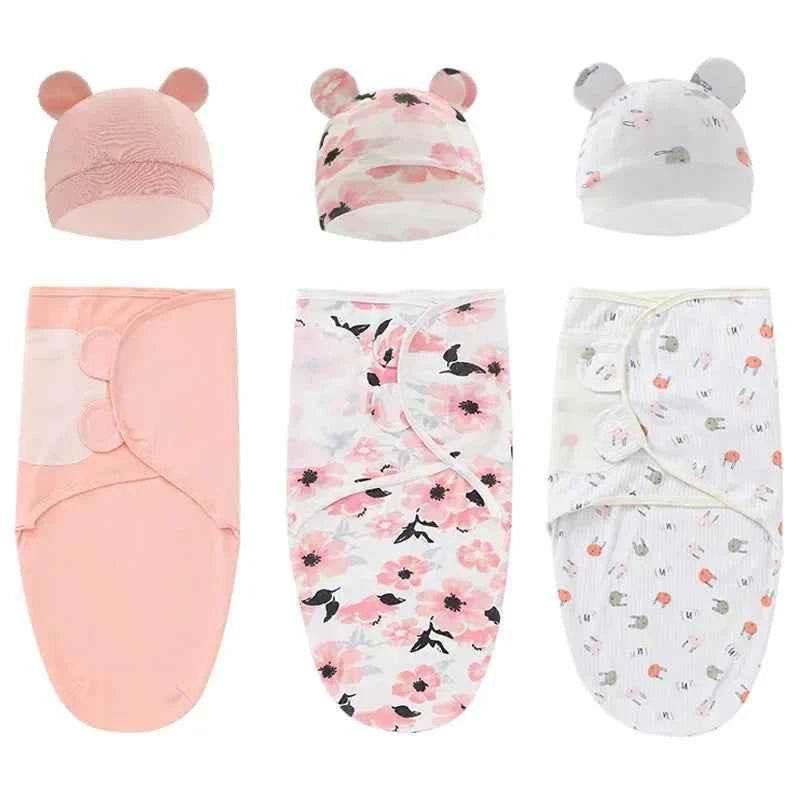 100% Organic Cotton Baby Swaddle Blanket Wrap Hat Set for Infant Adjustable Newborn Swaddle Baby Swaddle for 0-3 Month - GiFTiFY