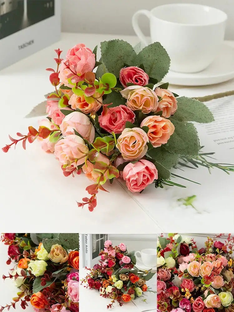 Rose Artificial Flowers Silk Flower with Stems Fake Flowers Bouquet Centerpiece for Party Table Floral Home Bridal Wedding Decor by DSERS