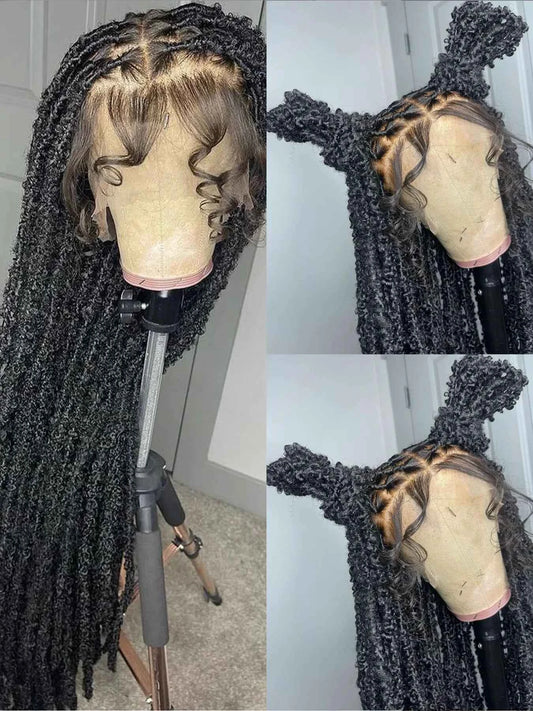Synthetic Lace Braided Wigs Faux Locs Lace Front Wig for Women Butterfly Locs Braids Wig Long Dreadlocks Free Part 40 Inch