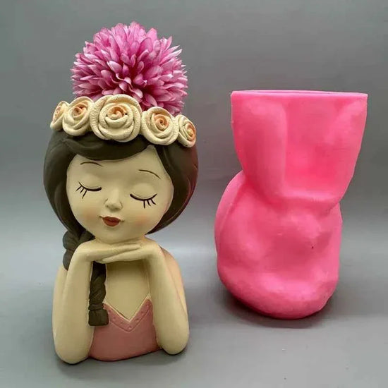 Cute girl flower pot silicone mold used to make gypsum resin concrete living room balcony decoration ornaments