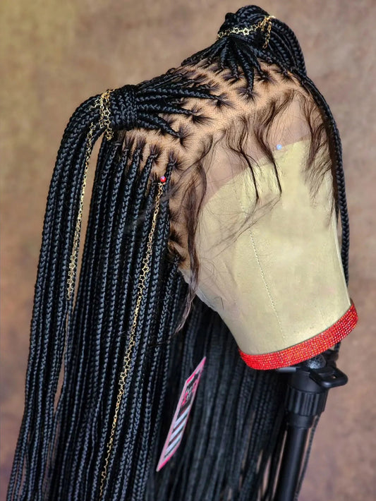 Synthetic Small Square Cornrows Braided Wigs Full Lace Knotless Box Braids Wig For Black Women 36 Inch Locs Goddess Braiding Wig GiFTiFY