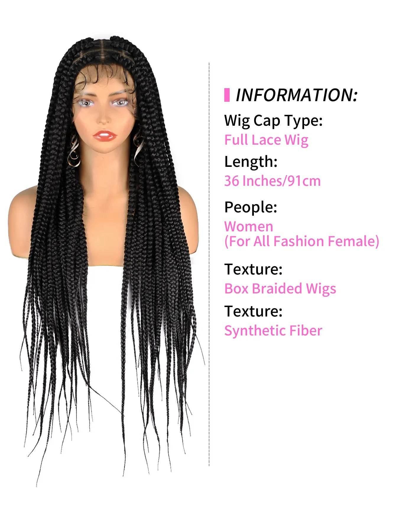 Synthetic Braided Wig Full Lace Front Wigs Knotless Box Cornrows Wigs For Black Women 36 Tribal Jumbo Braids Wigs With Baby Hair - GiFTiFY