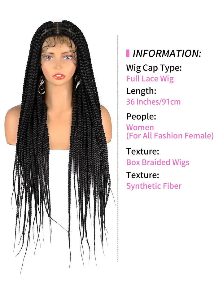 Cornrows Full Lace Braided Wigs Synthetic Knotless Box Braiding Wigs For Black Women 36'' Tribal Box Braids Wigs With Baby Hair - GiFTiFY