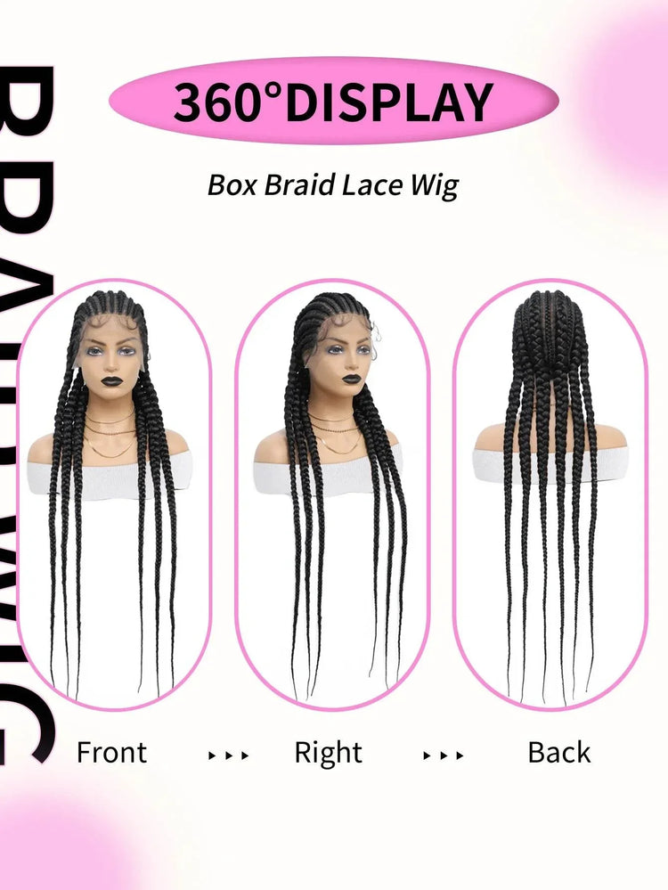 6 Stitches Synthetic Full Lace Cornrow Braided Wig Knotless Box Braids Wig For Black Women 36&