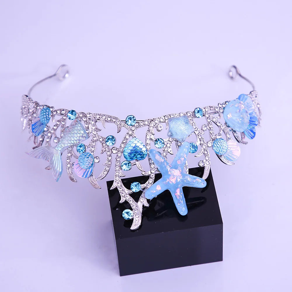 New Mermaid Crown Diadem Halloween Ocean Style Costume Seashell Starfish Hair Accessories for Women Girls Birthday Party Tiaras GiFTiFY