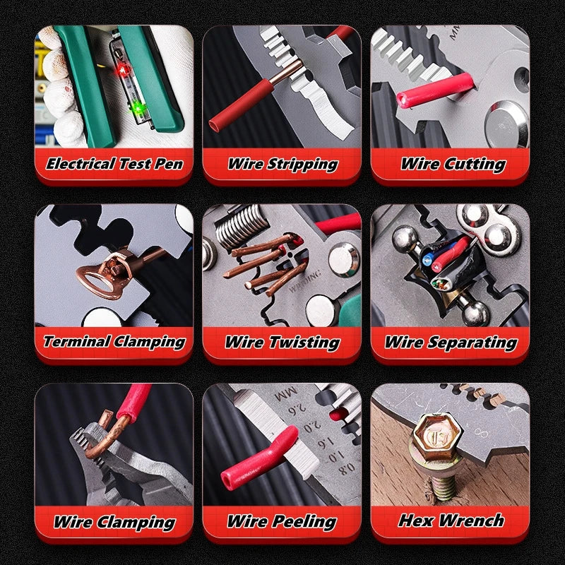 Multifunctional Wire Stripper with Electrical Test Pen Foldable Cable Cutter Crimper Tool, Electrical Folding Pliers for Cutting GiFTiFY