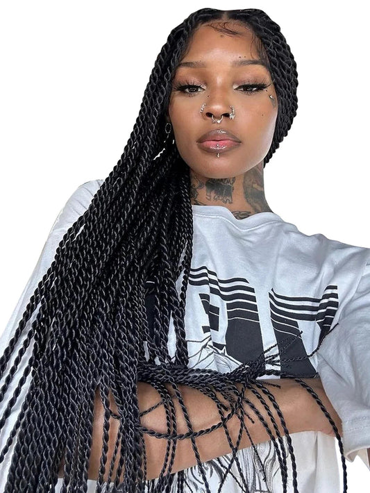 Synthetic Twisted Braided Wig Goddess Full Lace Small Box Knotless Braids For Black African Women Long 36 inch Senegalese Twists GiFTiFY