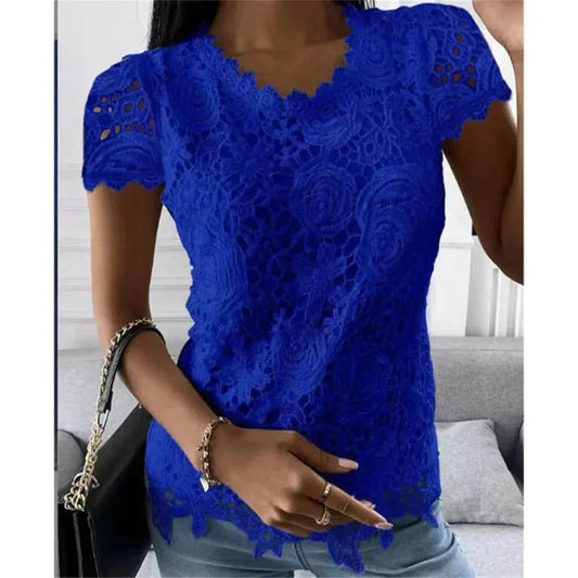 Stylish Summer Lace V Neck Blouse for Women - GiFTiFY