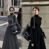 New French Style Temperament Women's High-Grade Black Dress Hepburn Style Gray Turtleneck Dress for Women Autumn Winter DF4964 DSERS