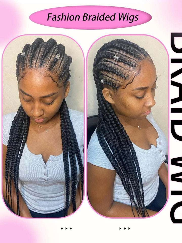 6 Stitches Synthetic Full Lace Cornrow Braided Wig Knotless Box Braids Wig For Black Women 36'' Handmade Jumbo Braiding Hair Wig - GiFTiFY