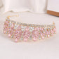 Baroque Green Pink Opal Wedding Headband Crystal Bridal Crown Tiara Hair Jewelry Accessories Women Rhinestone Royal Queen Diadem DSERS