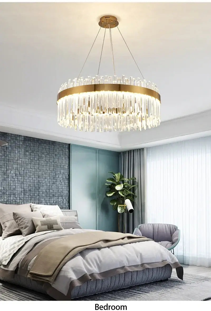 Gold Dia 80cm Crystal Ceiling Pendant Luxury Modest Crystal Chandelier Round Crystal Chandelier