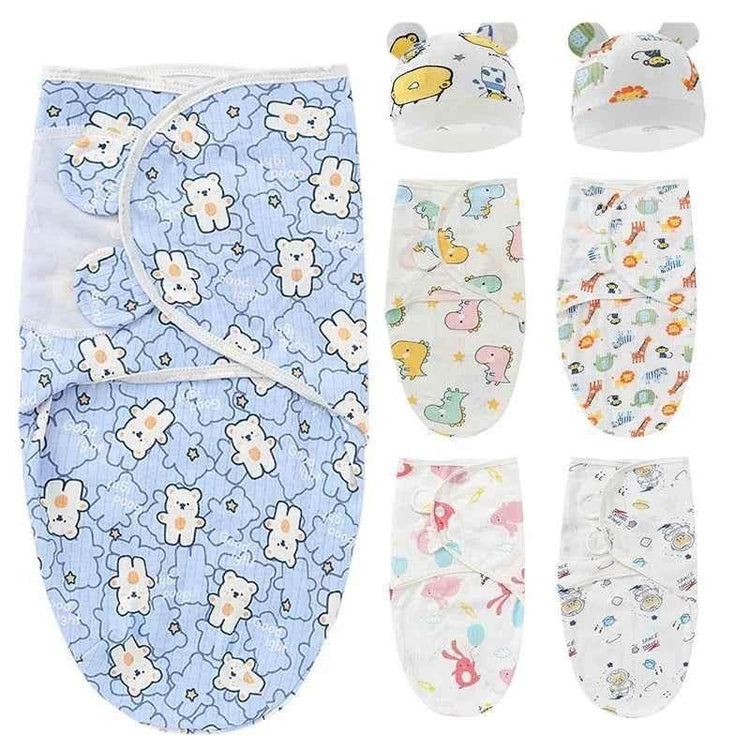 Newborn Baby Wrap Anti-Startle 2Pcs/Set Baby Swaddle Sleeping Cocoon Design 100%Cotton Baby Adjustable Blanket 0-6 Months - GiFTiFY