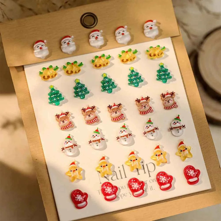 Christmas Series Nail Art Accessories 3D Resin Nail Charms Cute Bells Reindeer Snowman Cartoon Versatile Winter Nail Decorations