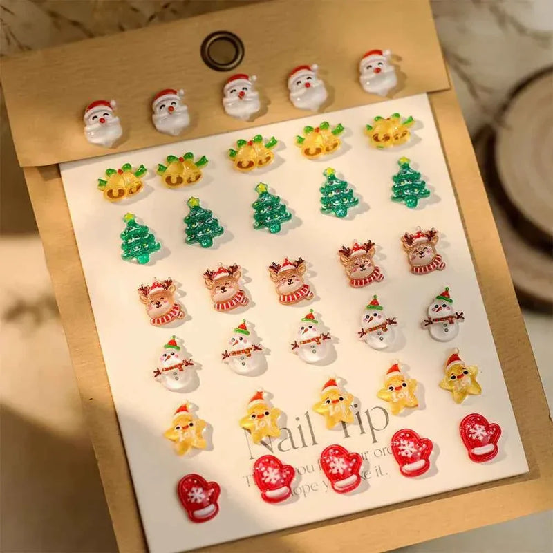Christmas Series Nail Art Accessories 3D Resin Nail Charms Cute Bells Reindeer Snowman Cartoon Versatile Winter Nail Decorations by DSERS