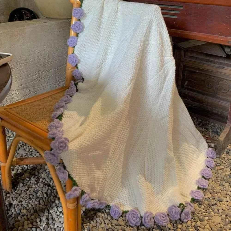 Creative Crochet Rose Bouquet Blanket Fashion Finished Rose Nap Blanket Soft Flower Hugging Blanket Valentine&