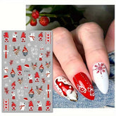 Christmas Nail Art Stickers Decals, Santa, Reindeer, Snowman, Tree Designs, Self-Adhesive Cartoon Nail Supplies, Matte Finish