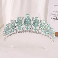 Baroque Green Pink Opal Wedding Headband Crystal Bridal Crown Tiara Hair Jewelry Accessories