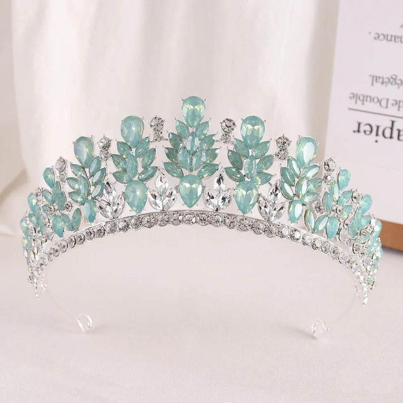 Baroque Green Pink Opal Wedding Headband Crystal Bridal Crown Tiara Hair Jewelry Accessories Women Rhinestone Royal Queen Diadem Tiaras by DSERS