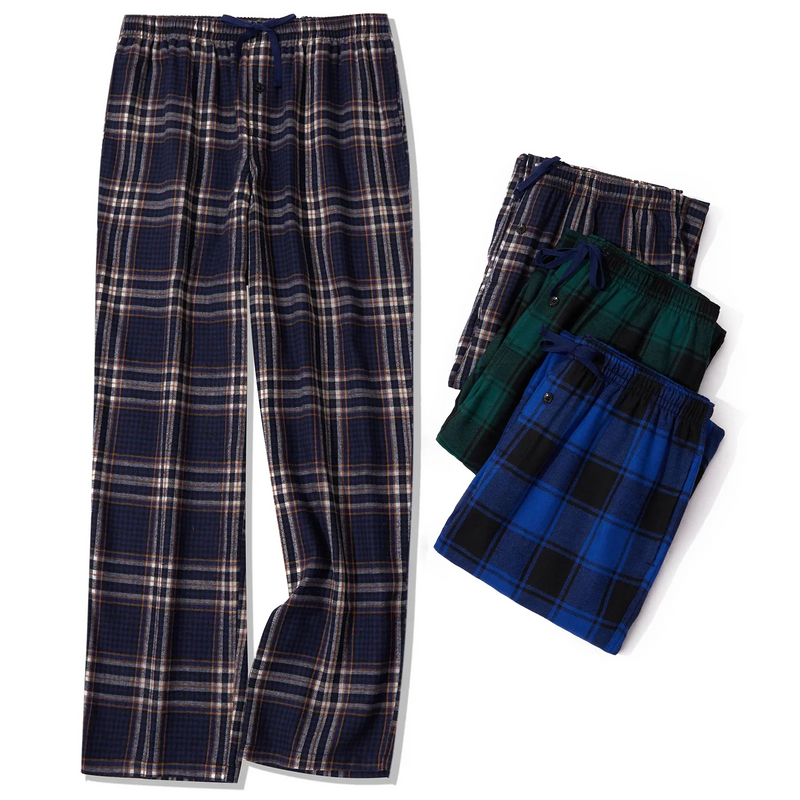 JupiterSecret 3pcs Men's Pajama Pants Autumn/Winter Flannel Cotton Plaid Sleep & Lounge PJ Bottoms with Pockets and Button Fly Pijama by DSERS
