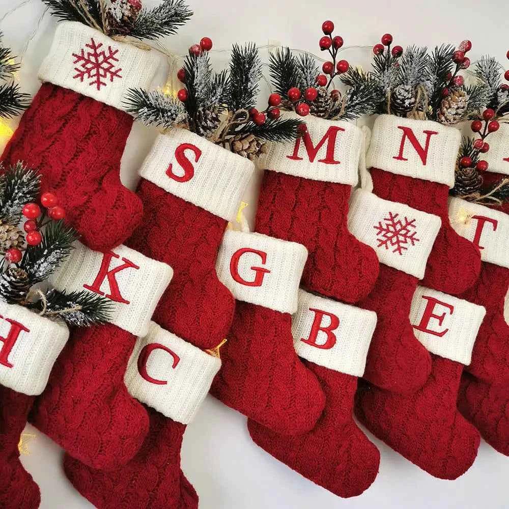 navidad Christmas Boots Letters Christmas Stocking New Knitting Christmas Tree Pendant Decorations SnowflakeChristmas Socks