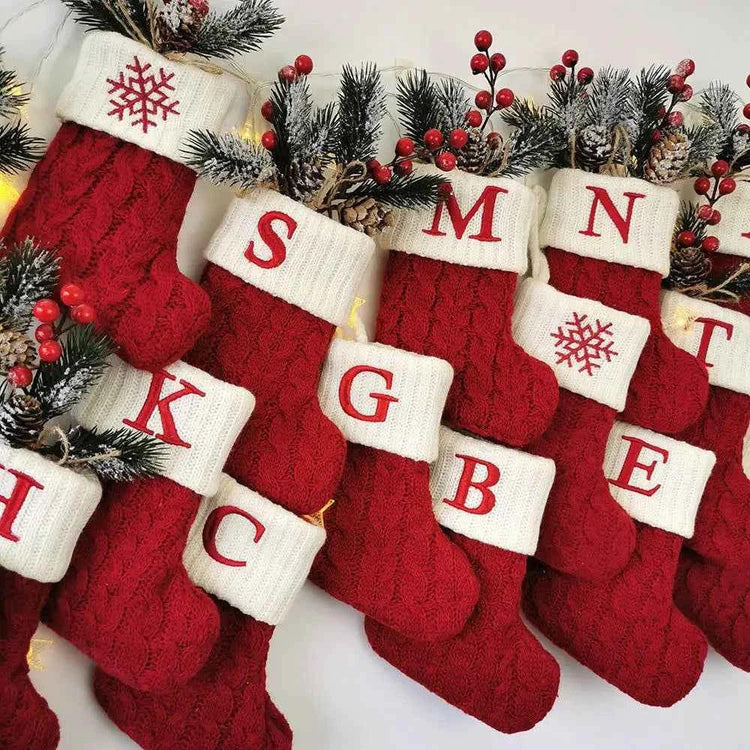 navidad Christmas Boots Letters Christmas Stocking New Knitting Christmas Tree Pendant Decorations SnowflakeChristmas Socks