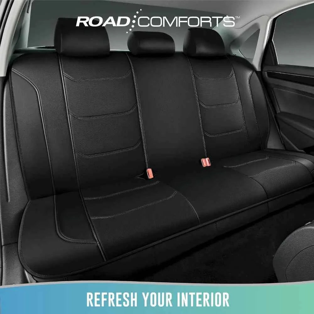 Premium Leather Car Seat Covers Full Set, Airbag Compatible, Universal Fit for Most Cars, Trucks, SUVs, Vans, Black by GiFiFY