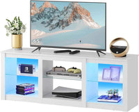 LED TV Stand for 65-Inch TV, 58-Inch Entertainment Center with Adjustable Glass Shelves