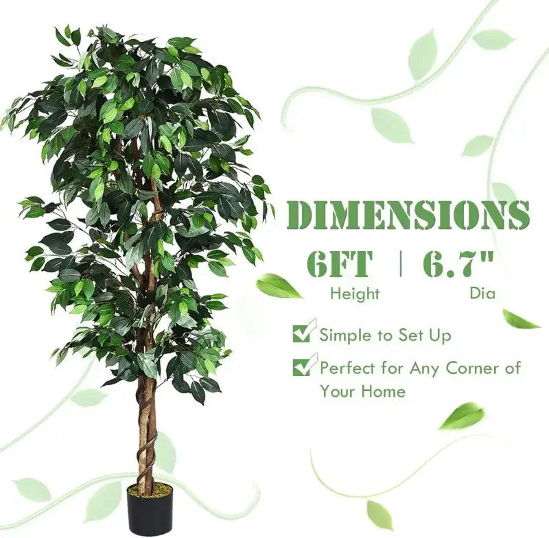 Artificial Ficus Silk Tree in Black Pot