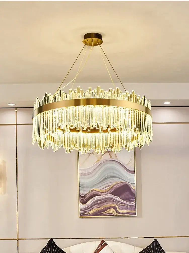 Gold Dia 80cm Crystal Ceiling Pendant Luxury Modest Crystal Chandelier Round Crystal Chandelier