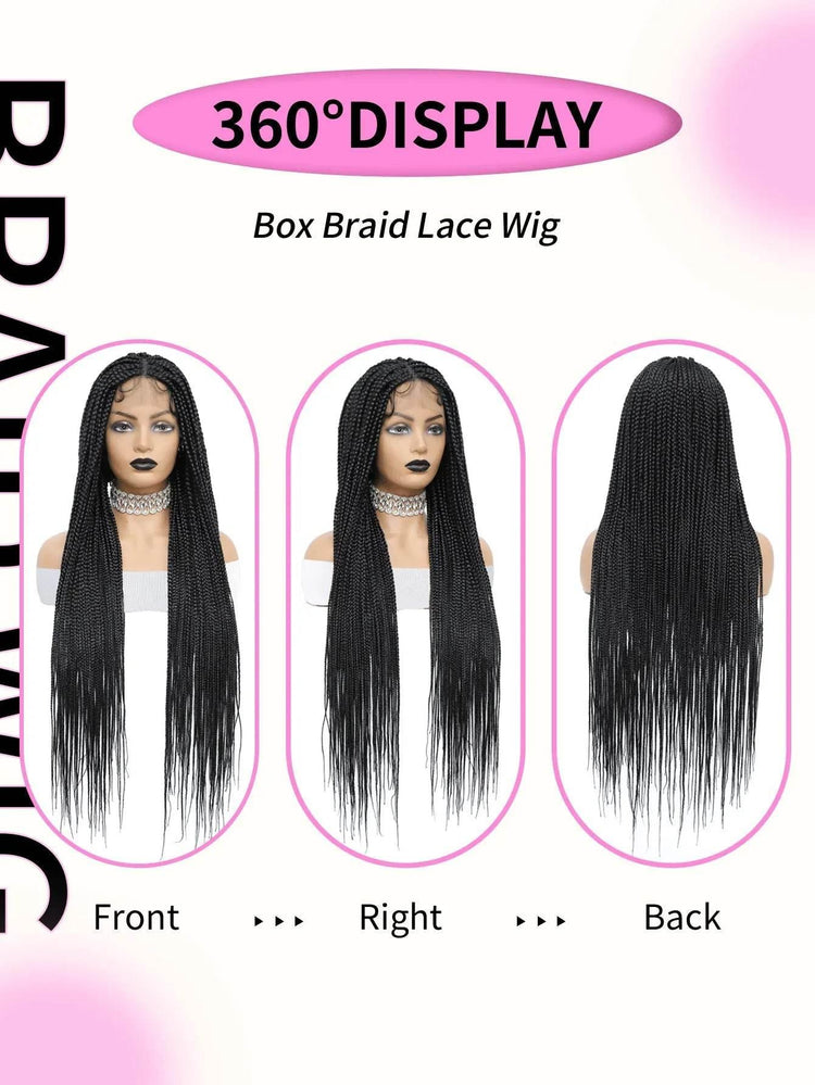 Synthetic Small Square Cornrows Braided Wigs Full Lace Knotless Box Braids Wig For Black Women 36 Inch Locs Goddess Braiding Wig - GiFTiFY