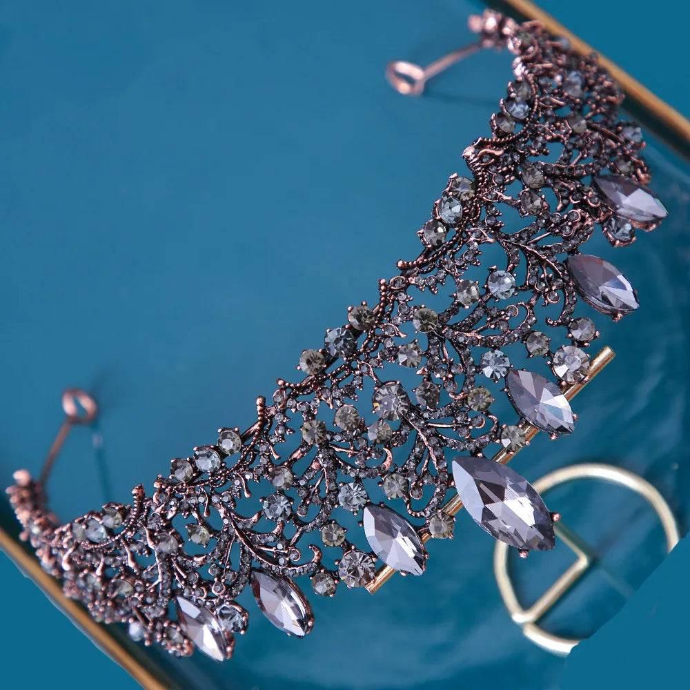 Baroque Bronze Purple Crystal Heart Bridal Tiaras Crown Rhinestone Pageant Diadem Veil Tiara Headbands Wedding Hair Accessories - GiFTiFY