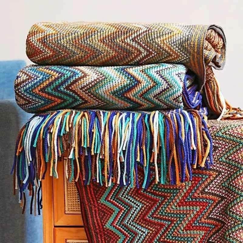 Bohemian Couch Blanket Large Knitted Tassel Throw for Bed Chair Sofa Couch Cover All-Season Blankets Home Decor Soft Comfortable - GiFTiFY