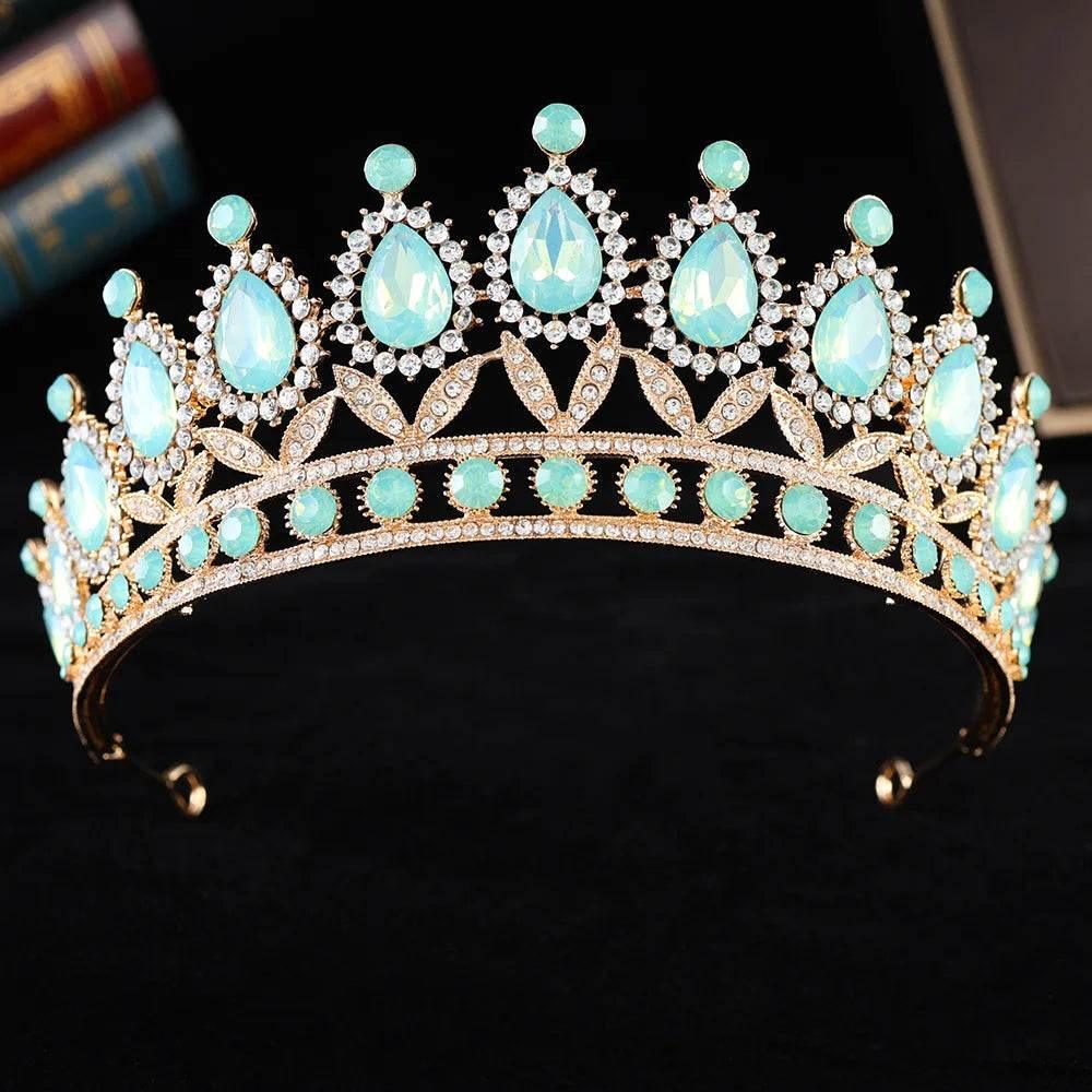 Baroque Luxury Silver Color Pink Opal Crystal Bridal Tiaras Crown Rhinestone Pageant Diadem Headpieces Wedding Hair Accessories - GiFTiFY